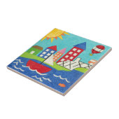 Zeilboot en luchtballon met Cityscape Tegeltje (Zijkant)