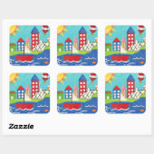 Zeilboot en luchtballon met Cityscape Vierkante Sticker (Vel)