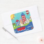 Zeilboot en luchtballon met Cityscape Vierkante Sticker (Envelop)