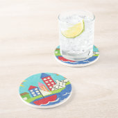 Zeilboot en luchtballon met Cityscape Zandsteen Onderzetter (Zijkant)