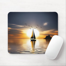 Zeilboot en meeuwen bij zonsondergang muismat