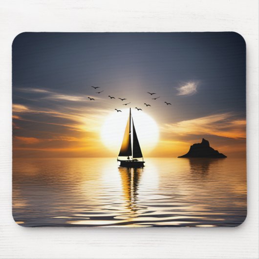 Zeilboot en meeuwen bij zonsondergang muismat (Voorkant)