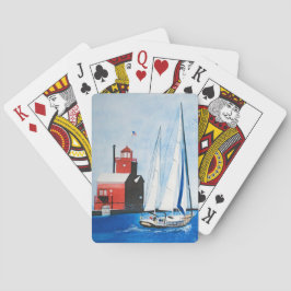 zeilboot en Michigan vuurtoren schilderen Pokerkaarten