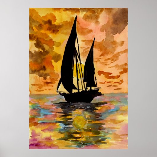 Zeilboot en oceaan zonsondergang poster (Voorkant)