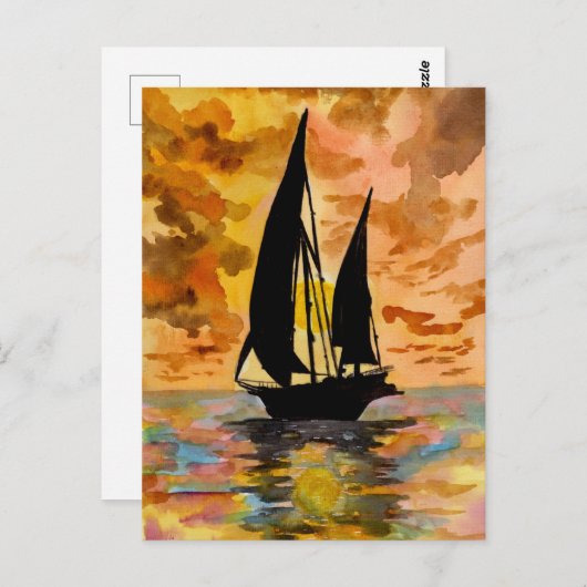 Zeilboot en oceaanzonne-energie briefkaart (Voorkant / Achterkant)