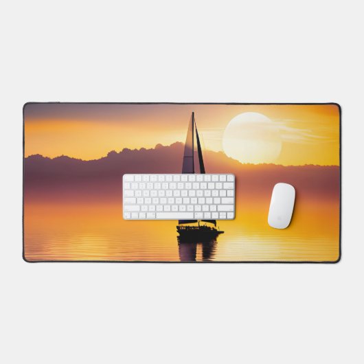 Zeilboot en oceaanzonne-energie bureaumat (Keyboard & Muis)