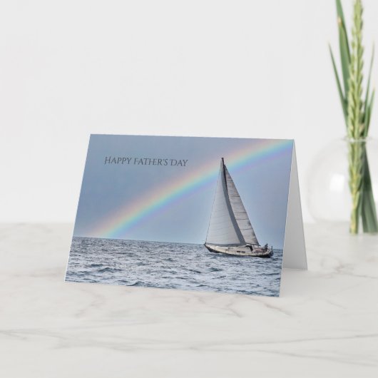 Zeilboot en Regenboog Vaderdag Kaart (Voorkant)