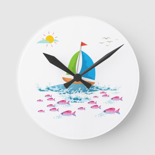 Zeilboot en rode vis ronde klok (Voorkant)