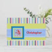 Zeilboot en strepen voor kinderen op aangepaste vl bedankkaart (Staand voorkant)