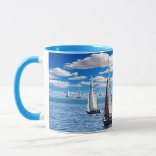 Zeilboot en Uitzicht Blauwe Koffie Mok
