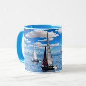 Zeilboot en Uitzicht Blauwe Koffie Mok (Voorkant links)