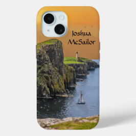 Zeilboot en vuurtoren Personaliseren naam iPhone 15 Case
