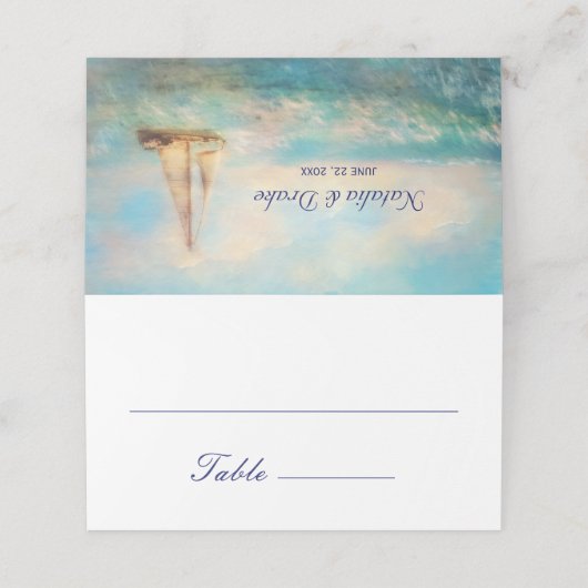 Zeilboot en Zee | Nautische marine gouden bruiloft Plaatskaartje (Buitenkant ongevouwen)