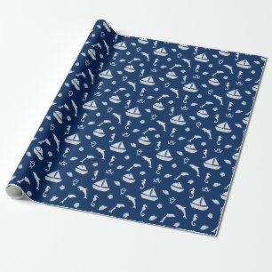 Zeilboot- en zeebeschermingspatroon cadeaupapier