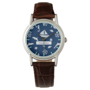 Zeilboot- en zeebeschermingspatroon horloge