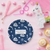 Zeilboot- en zeebeschermingspatroon papieren bordje (Feest)