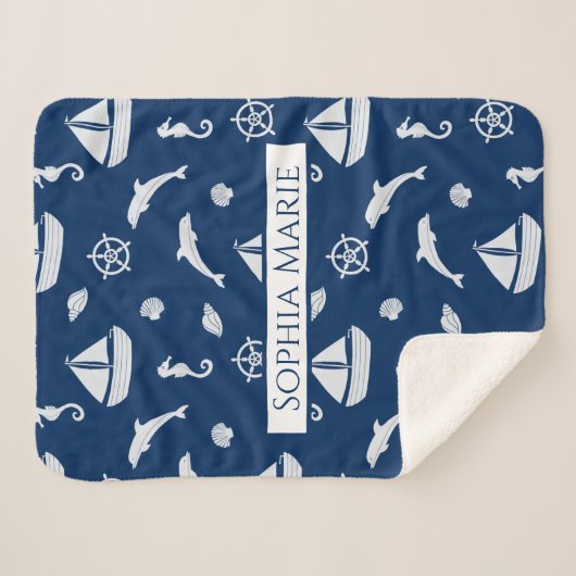 Zeilboot- en zeebeschermingspatroon sherpa deken (Voorkant (horizontaal))