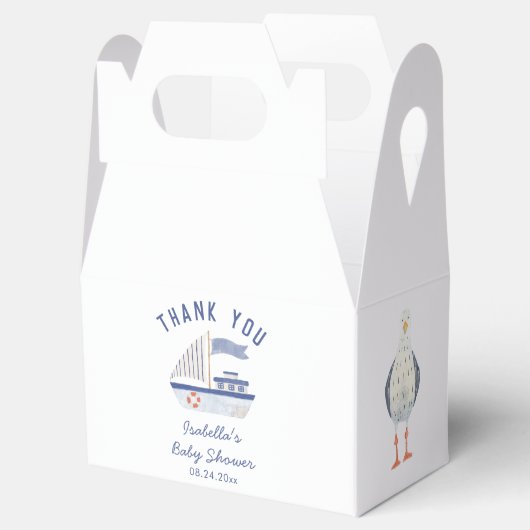 Zeilboot en Zeemeeuw Dank je Jongen Baby shower Bedankdoosjes (Geopend)