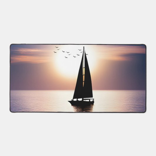 Zeilboot en Zeemeeuw Sunset Scene Bureaumat (Voorkant)