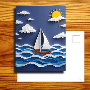 Zeilboot en zon   Papierquilling Briefkaart