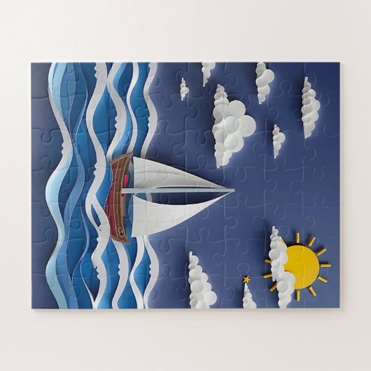Zeilboot en zon | Papierquilling Legpuzzel (Horizontaal)