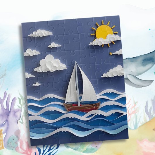 Zeilboot en zon | Papierquilling Legpuzzel