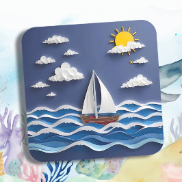 Zeilboot en zon | Papierquilling Vierkante Sticker