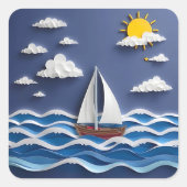 Zeilboot en zon | Papierquilling Vierkante Sticker (Voorkant)