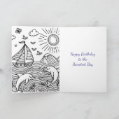 Zeilboot en zon | Verjaardagskleurenpagina Kaart (Binnen)