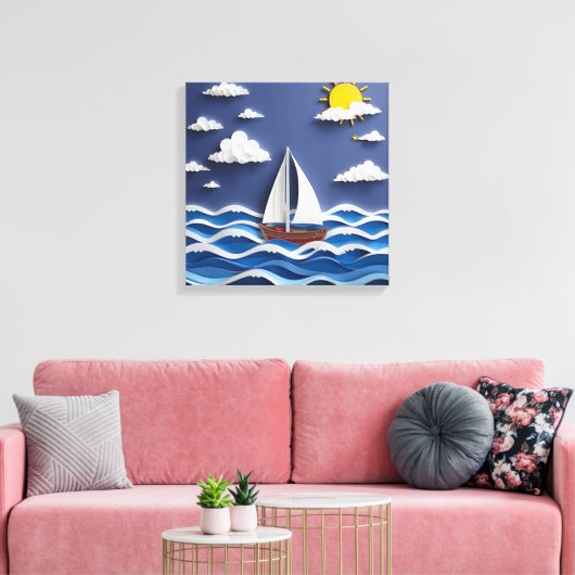Zeilboot en Zonneschijn | Papier Quilling Canvas Afdruk (Insitu (Woonkamer))