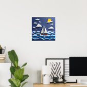 Zeilboot en Zonneschijn | Papieren Quilling Poster (Thuiskantoor)