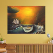 Zeilboot en zonsondergang aan de Rocky Shore Canvas Afdruk (Insitu (Woonkamer))