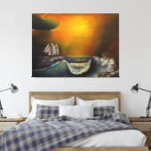 Zeilboot en zonsondergang aan de Rocky Shore Canvas Afdruk (Insitu (Slaapkamer))