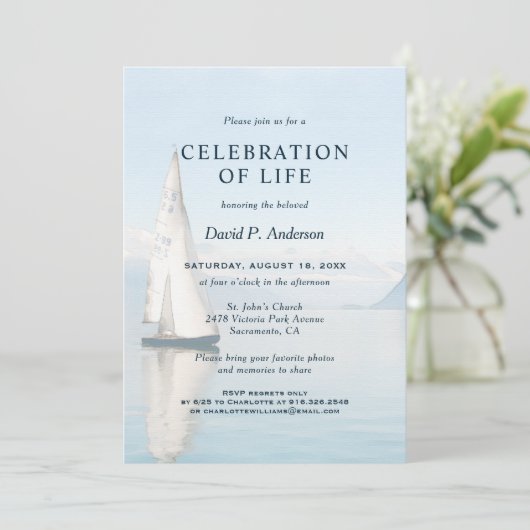 Zeilboot Foto Begrafenis Viering van het leven Kaart (Staand voorkant)