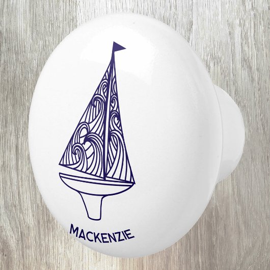 Zeilboot Gepersonaliseerde Naam Keramische Knop