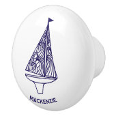 Zeilboot Gepersonaliseerde Naam Keramische Knop (Rechts)