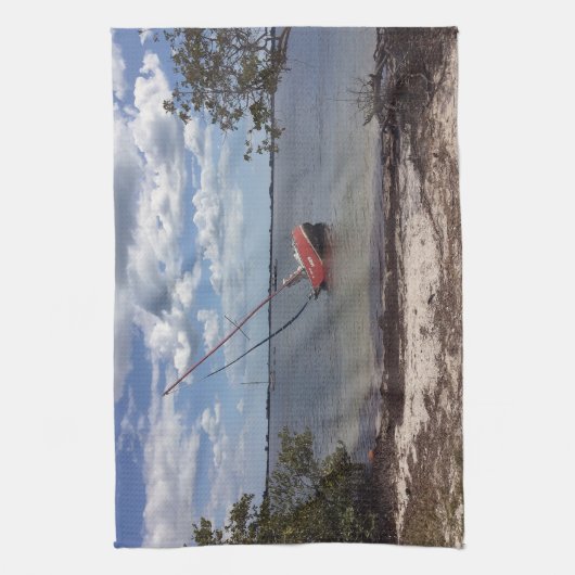 Zeilboot gestrand theedoek (Verticaal)