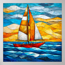 Zeilboot glijdt over blauwe golven poster