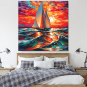 Zeilboot glijdt over een golvend zee canvas afdruk (Insitu (Slaapkamer))