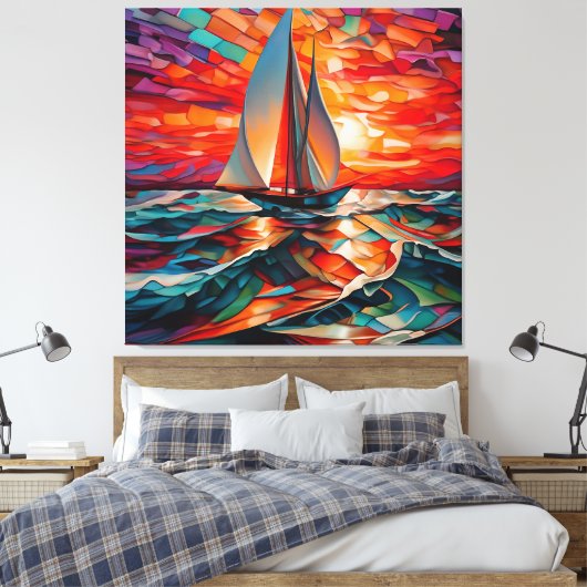 Zeilboot glijdt over een golvend zee canvas afdruk (Insitu (Slaapkamer))