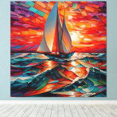 Zeilboot glijdt over een golvend zee canvas afdruk (Insitu (Houten vloer))