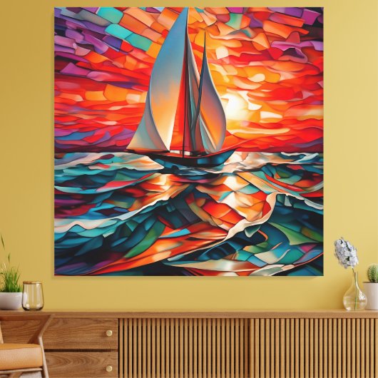 Zeilboot glijdt over een golvend zee canvas afdruk (Insitu (Woonkamer))