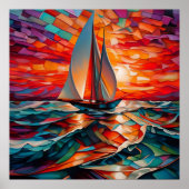 Zeilboot glijdt over een golvend zee poster (Voorkant)