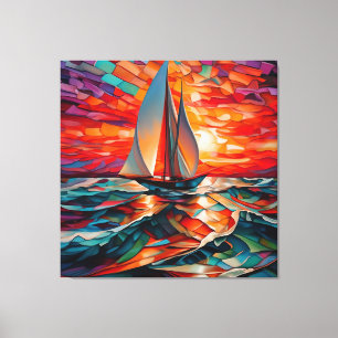 Zeilboot glijdt over een golvende zee canvas afdruk
