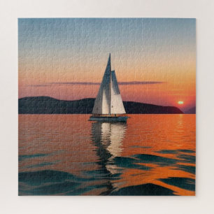 Zeilboot glijdt over rustig water legpuzzel