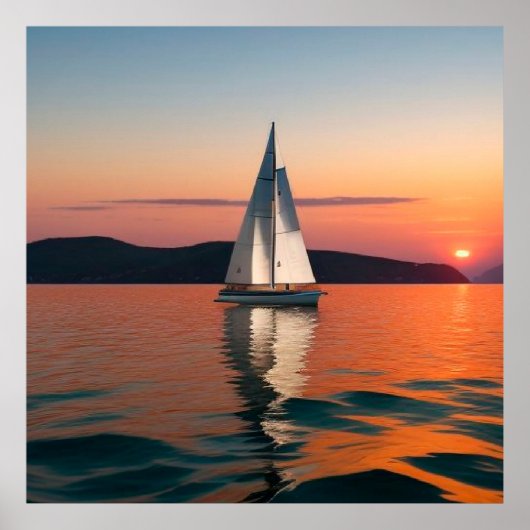 Zeilboot glijdt over rustig water poster (Voorkant)