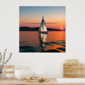 Zeilboot glijdt over rustig water poster (Keuken)