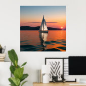 Zeilboot glijdt over rustig water poster (Thuiskantoor)