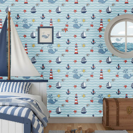 Zeilboot, Golf en Walvis Patroon ID1228 Behang