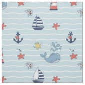 Zeilboot, Golf en Walvis Patroon ID1228 Stof (Swatch)